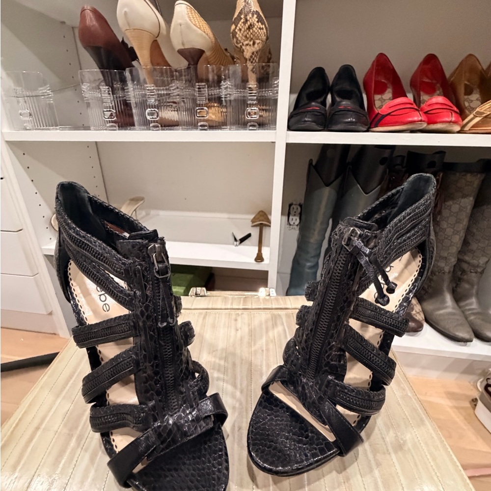 bebe Black Strappy Heels